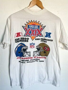 Vintage Tee Medium Super Bowl 1995 49ers Charger Roster White Crewneck Foorball